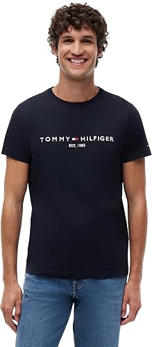 Tommy Hilfiger Camiseta de Manga Corta para Hombre Core Tommy Logo Cuello Redondo