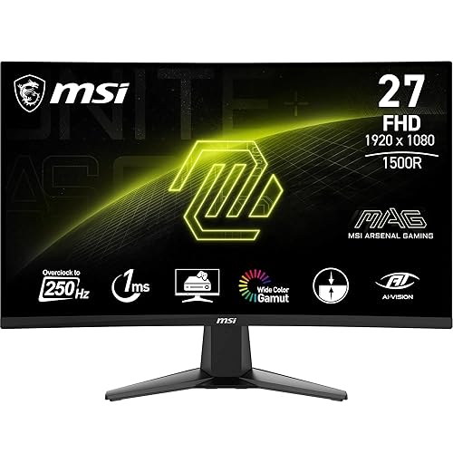 MSI mag 27C6X Monitor Curvo Gaming 27 Pulgadas FHD, 1500R 1920 x 1080 VA Panel, 250 Hz(OC) / 1ms, Adaptive-Sync, DP 1.2a, ...